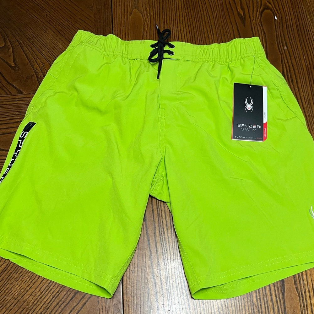 MENS NEON GREEN SPYDER SWIM SHORTS. NWT. SIZE SMALL